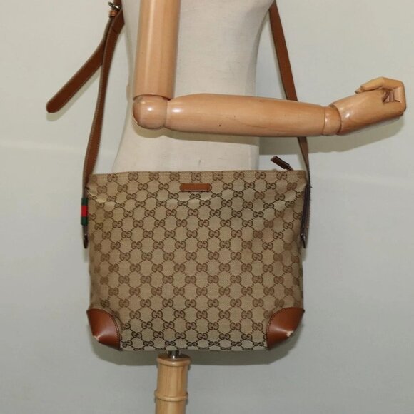 GUCCI GG Canvas Web Sherry Line Shoulder Bag Beige Gold - Picture 13 of 15